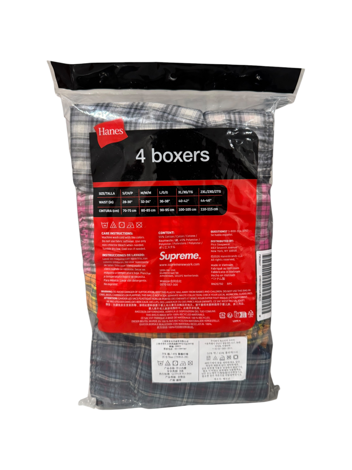 Supreme Hanes Plaid Boxers (4-Pack) Multicolor