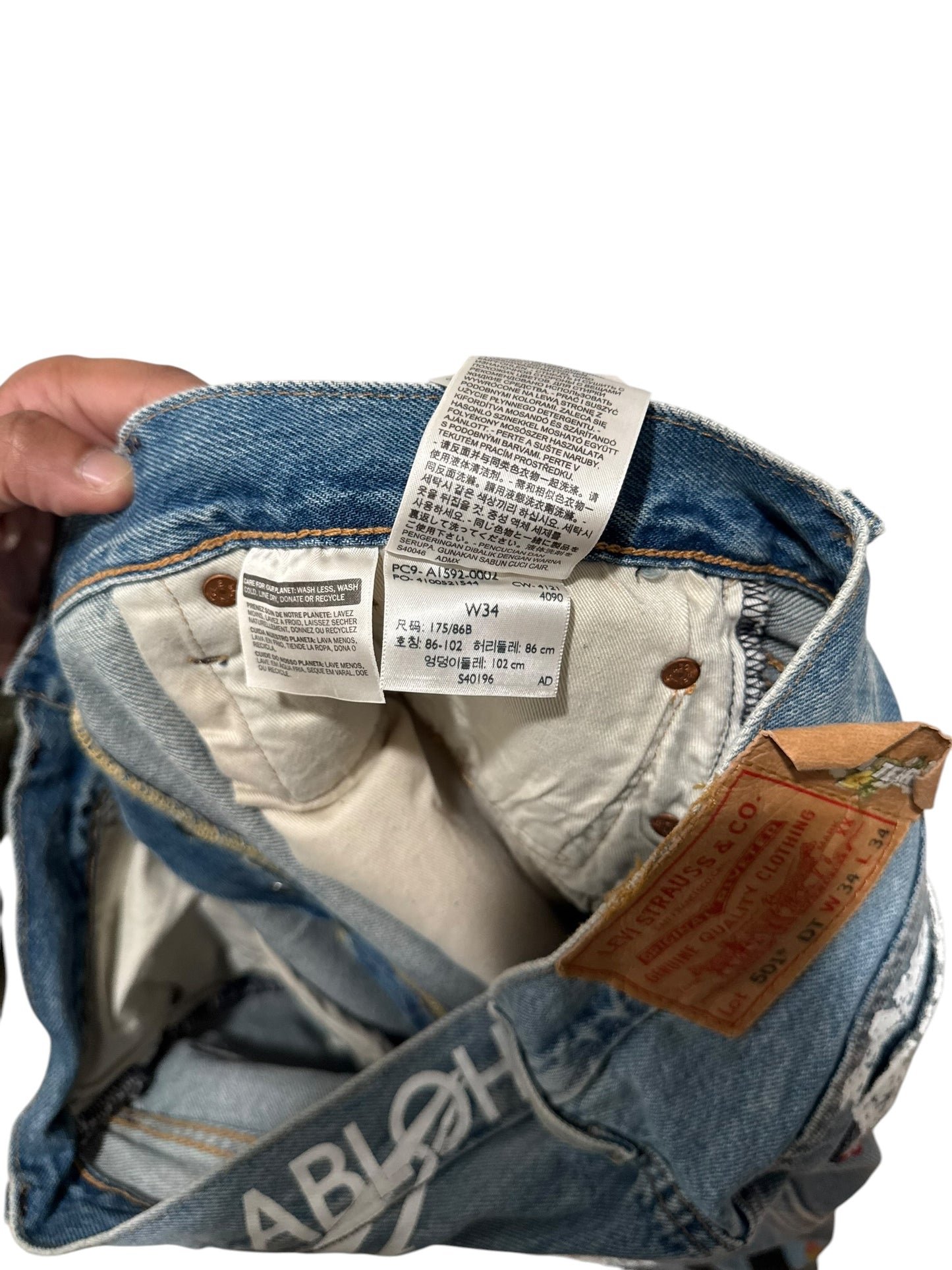 Denim Tears x Virgil Abloh Message In A Tear Printed Jeans Blue Indigo