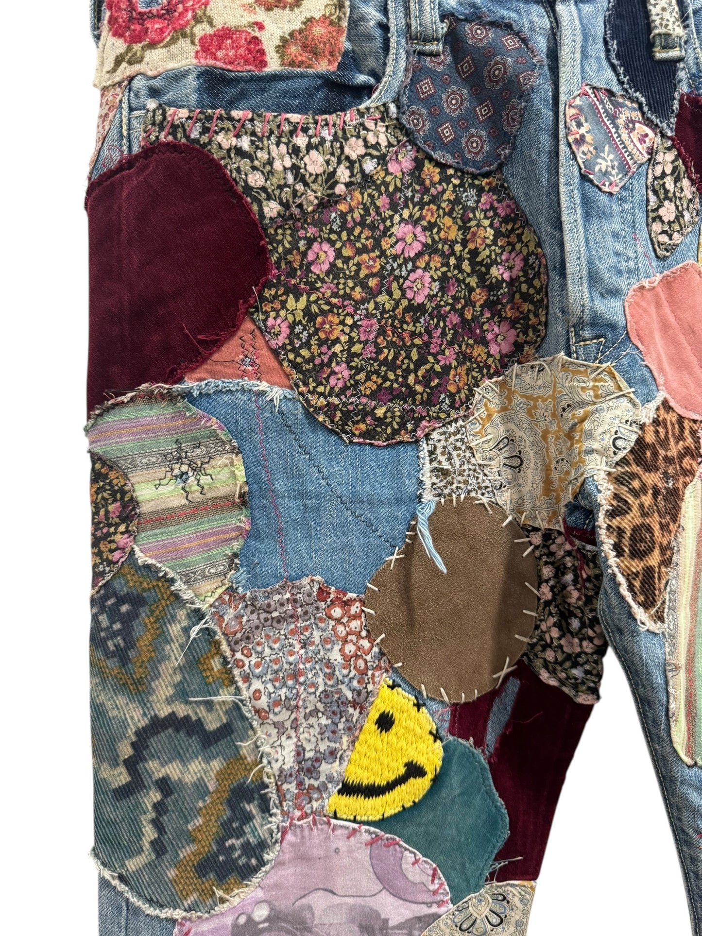 Kapital 14oz Monkey Cisco Patchwork Hippie Insane Jeans Blue