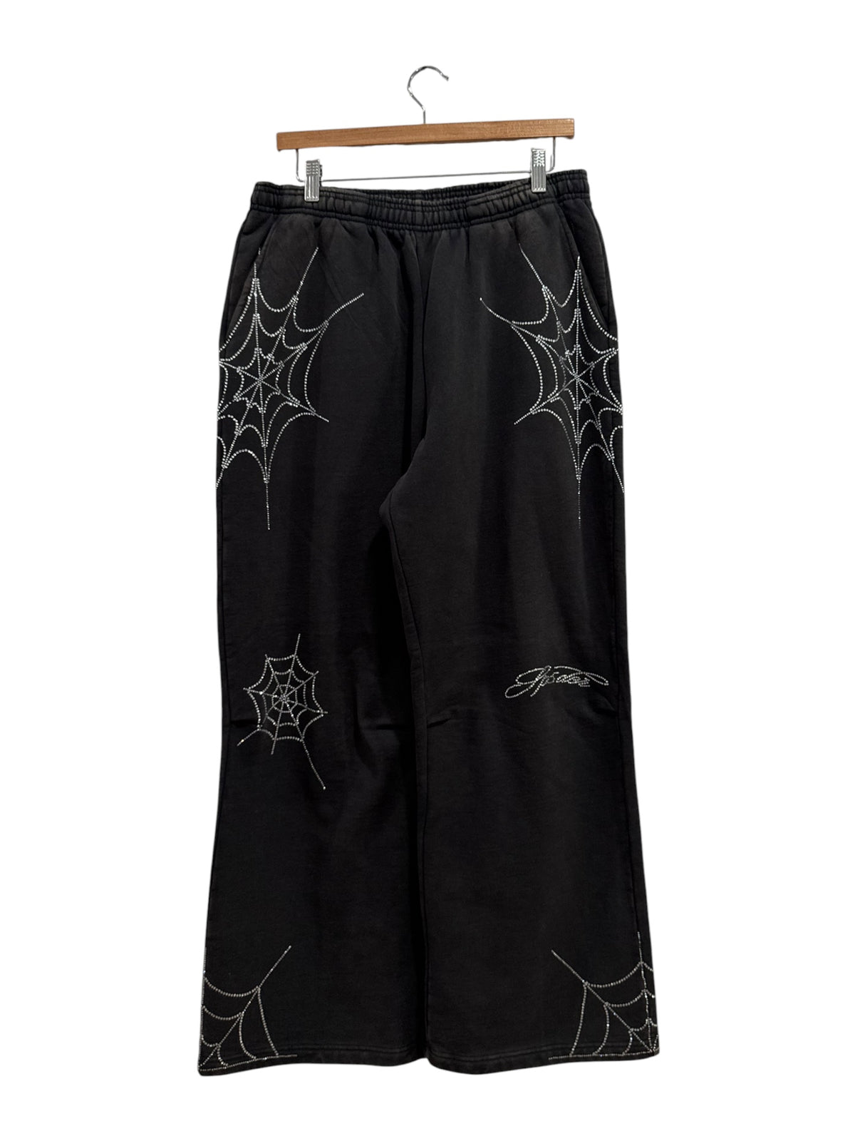 Sp5der Rhinestone Web Sweatpants Black