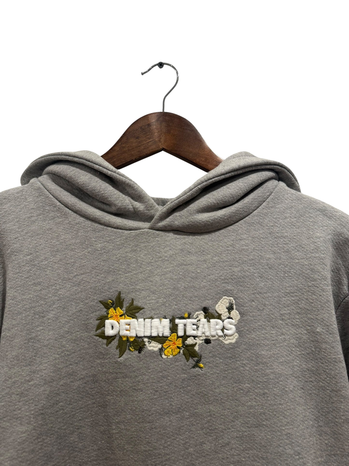 Denim Tears Floral Embroidered Logo Hoodie Grey