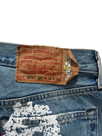 Denim Tears x Virgil Abloh Message In A Tear Printed Jeans Blue Indigo