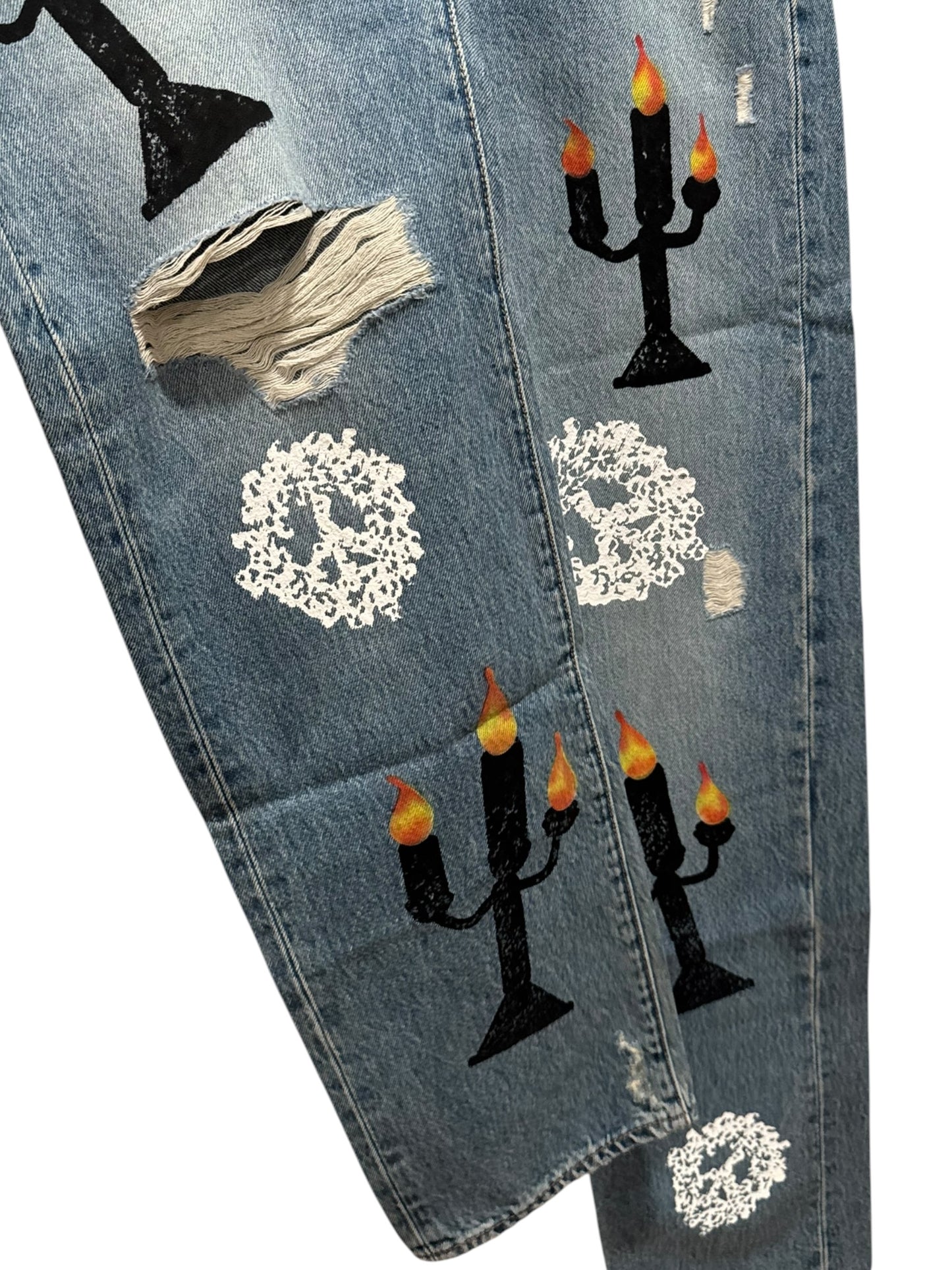 Denim Tears x Virgil Abloh Message In A Tear Printed Jeans Blue Indigo