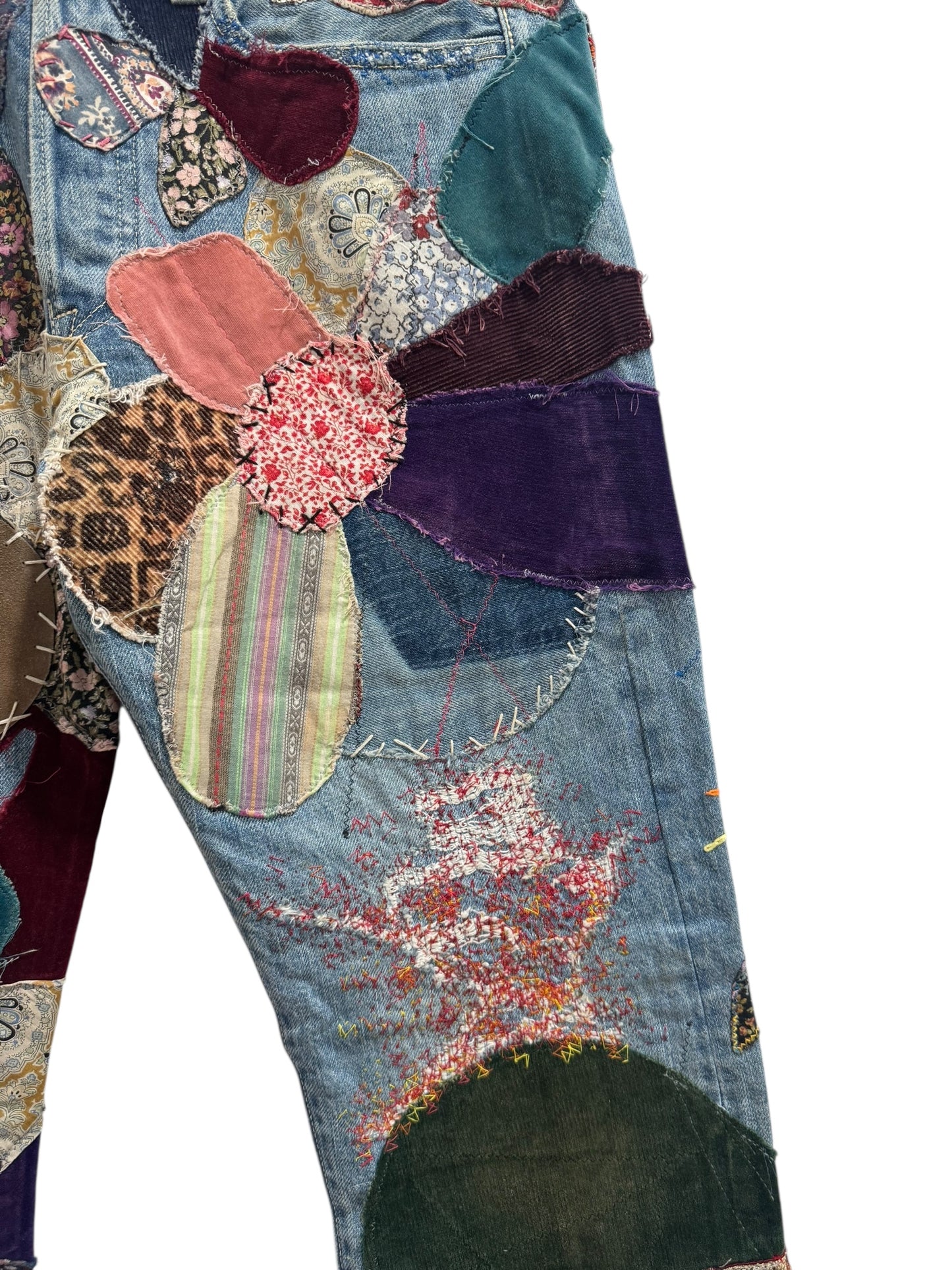 Kapital 14oz Monkey Cisco Patchwork Hippie Insane Jeans Blue