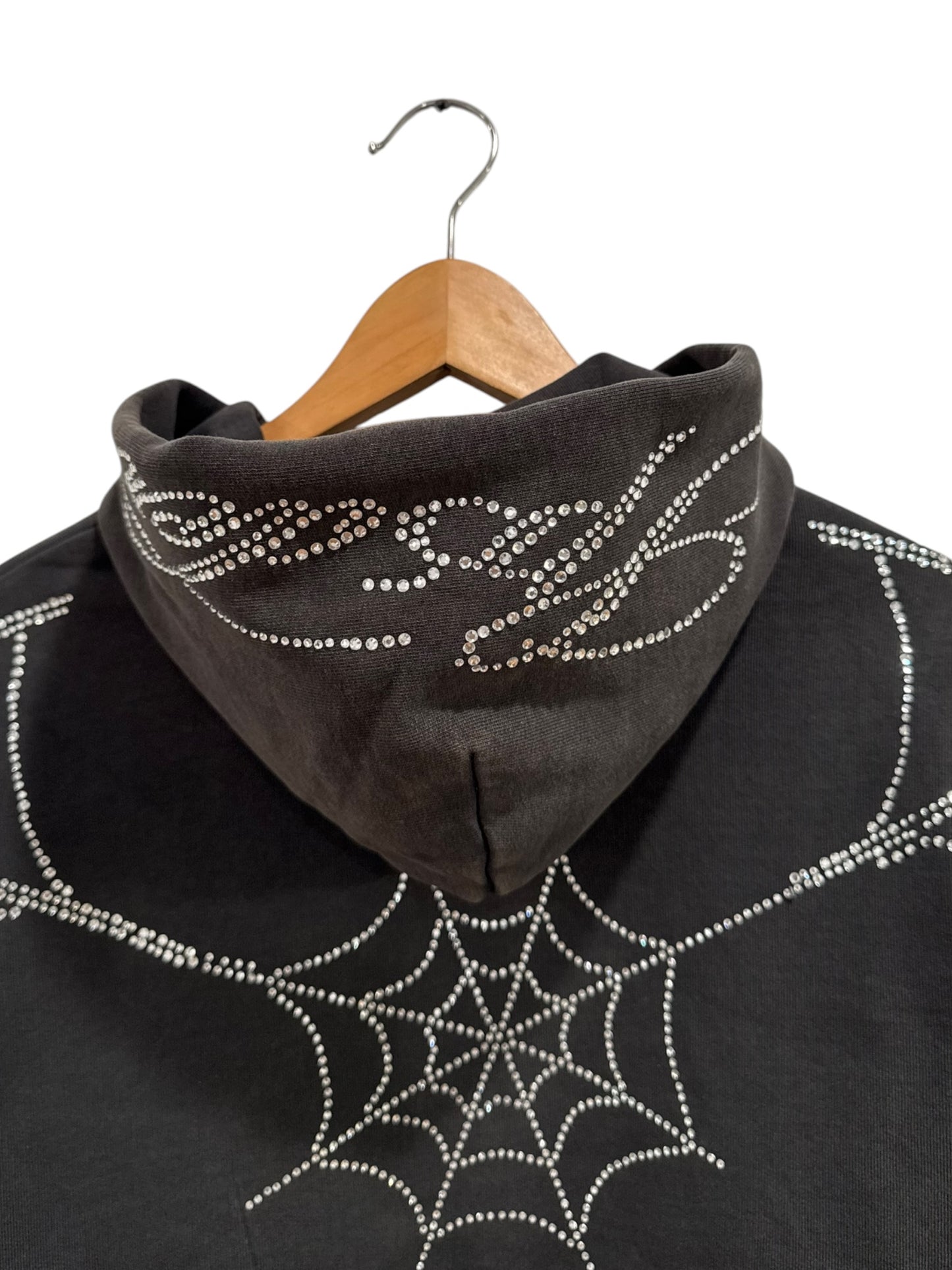 Sp5der Rhinestone Web Zip Hoodie Black