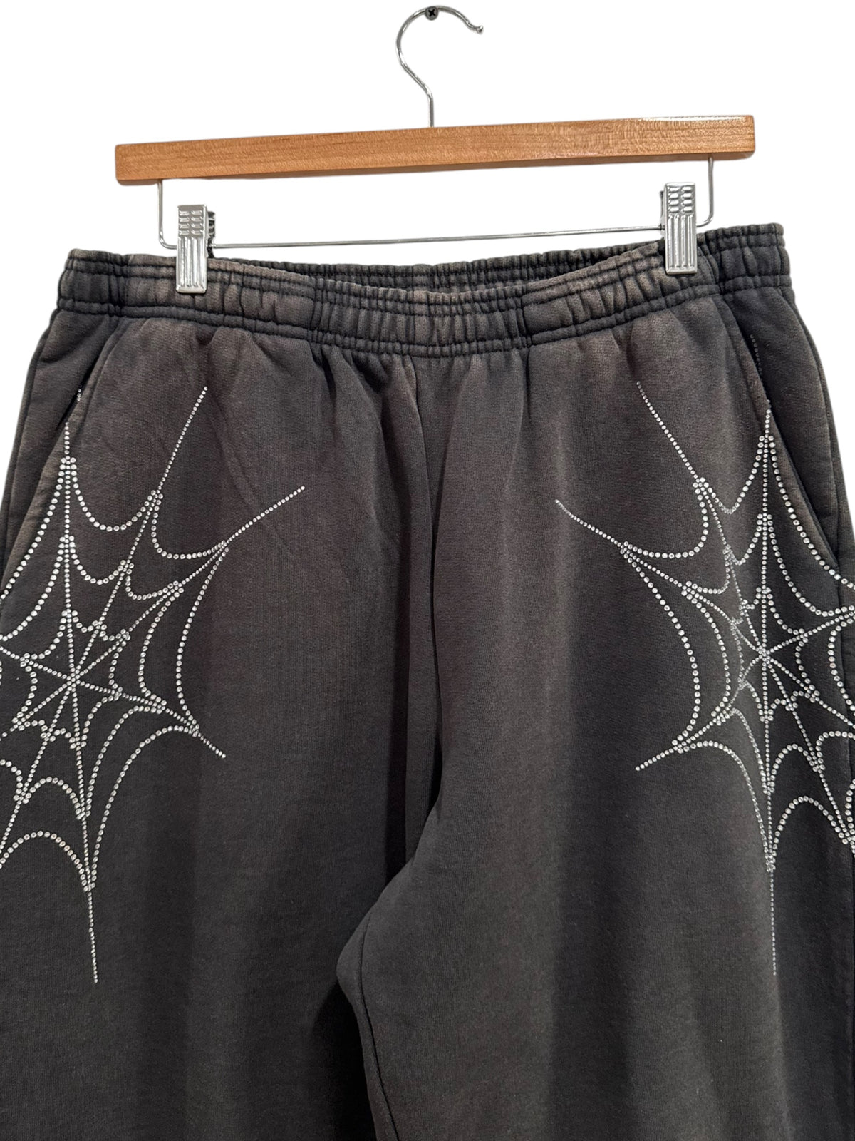 Sp5der Rhinestone Web Sweatpants Black