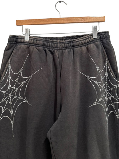 Sp5der Rhinestone Web Sweatpants Black