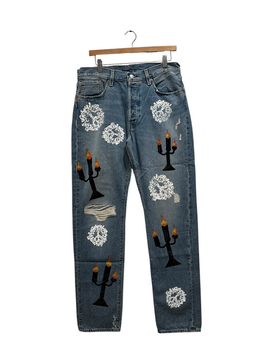 Denim Tears x Virgil Abloh Message In A Tear Printed Jeans Blue Indigo