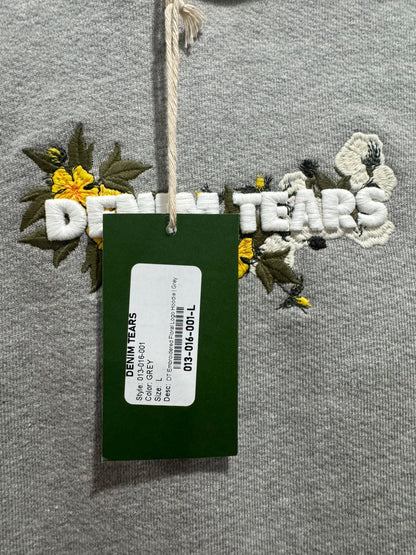 Denim Tears Floral Embroidered Logo Hoodie Grey