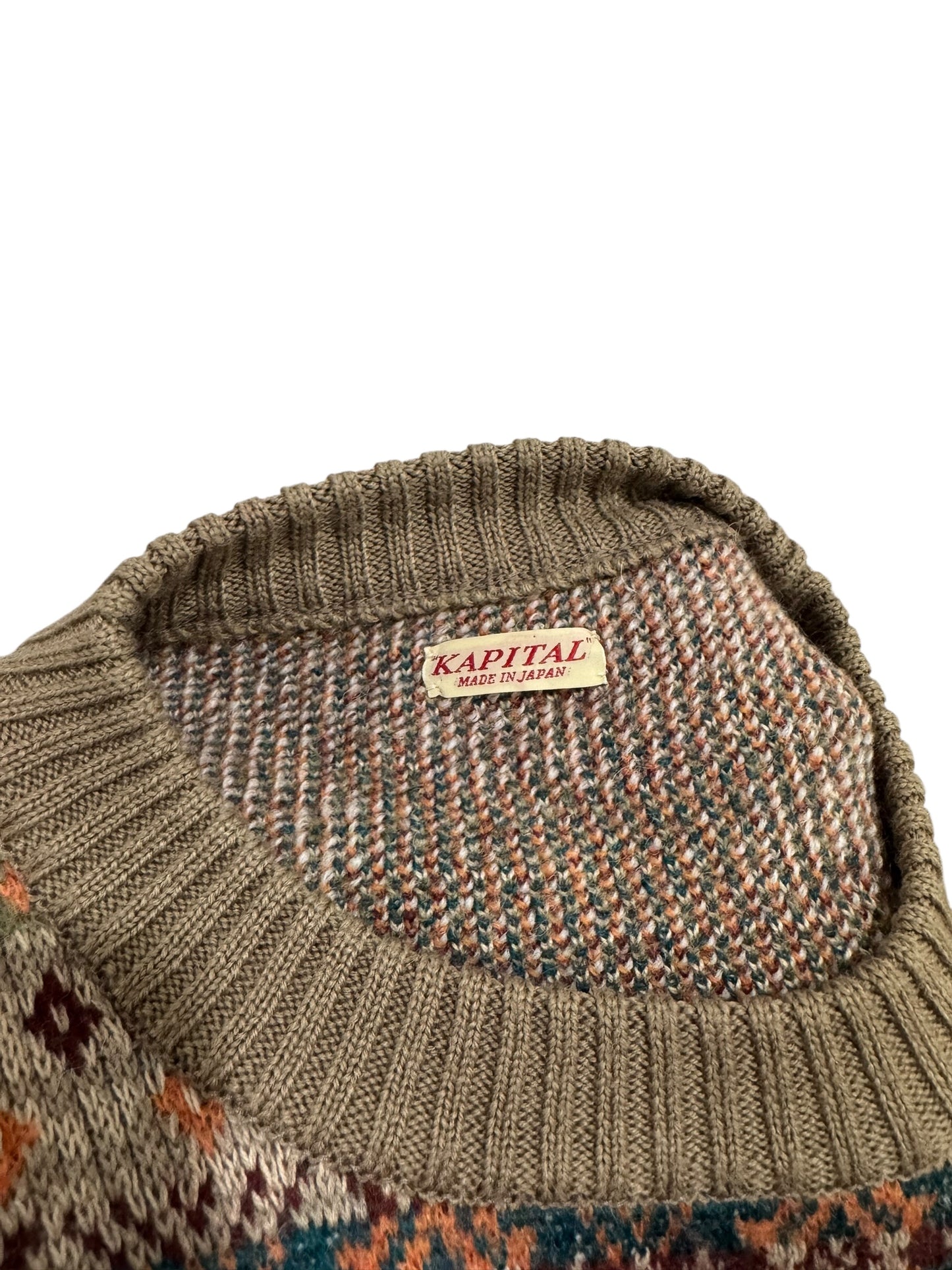 Kapital 7G Wool Fair Isle Bone Sweater Brown Multicolor