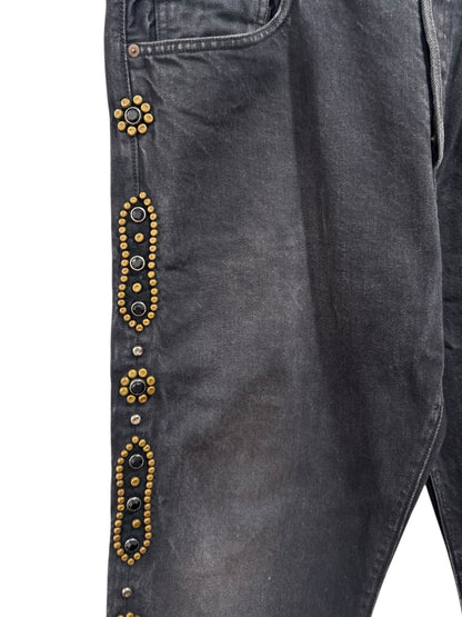 Kapital 14oz Black Denim Monkey Cisco Studded Jeans Black