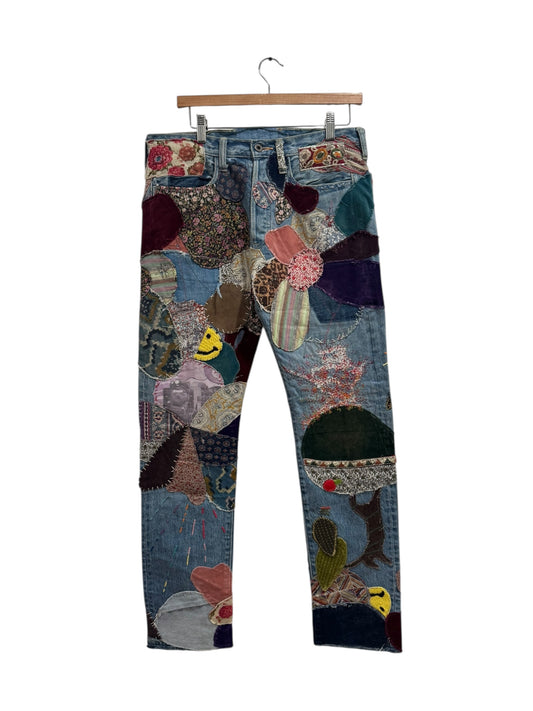 Kapital 14oz Monkey Cisco Patchwork Hippie Insane Jeans Blue