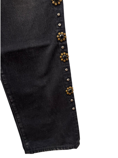 Kapital 14oz Black Denim Monkey Cisco Studded Jeans Black