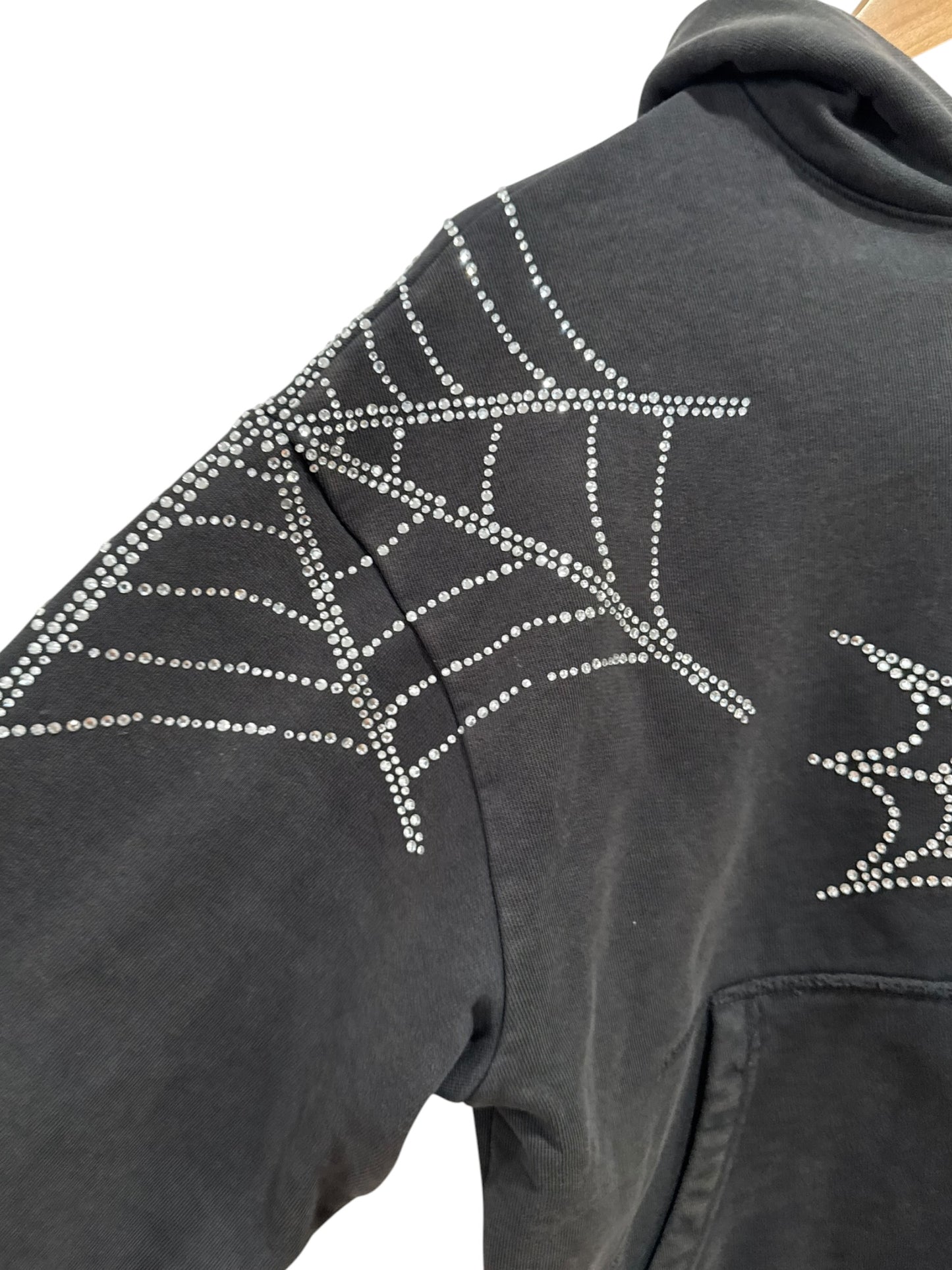 Sp5der Rhinestone Web Zip Hoodie Black