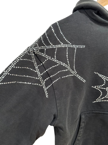 Sp5der Rhinestone Web Zip Hoodie Black