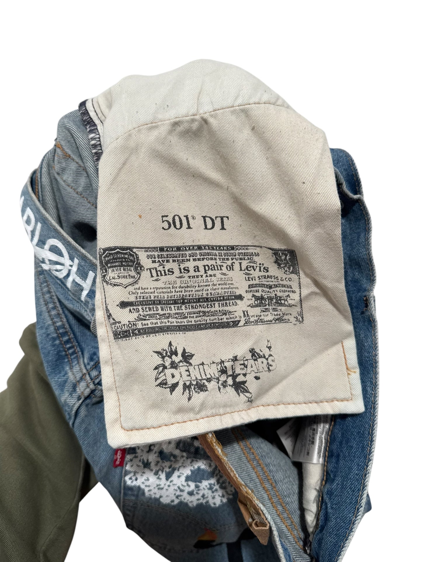 Denim Tears x Virgil Abloh Message In A Tear Printed Jeans Blue Indigo