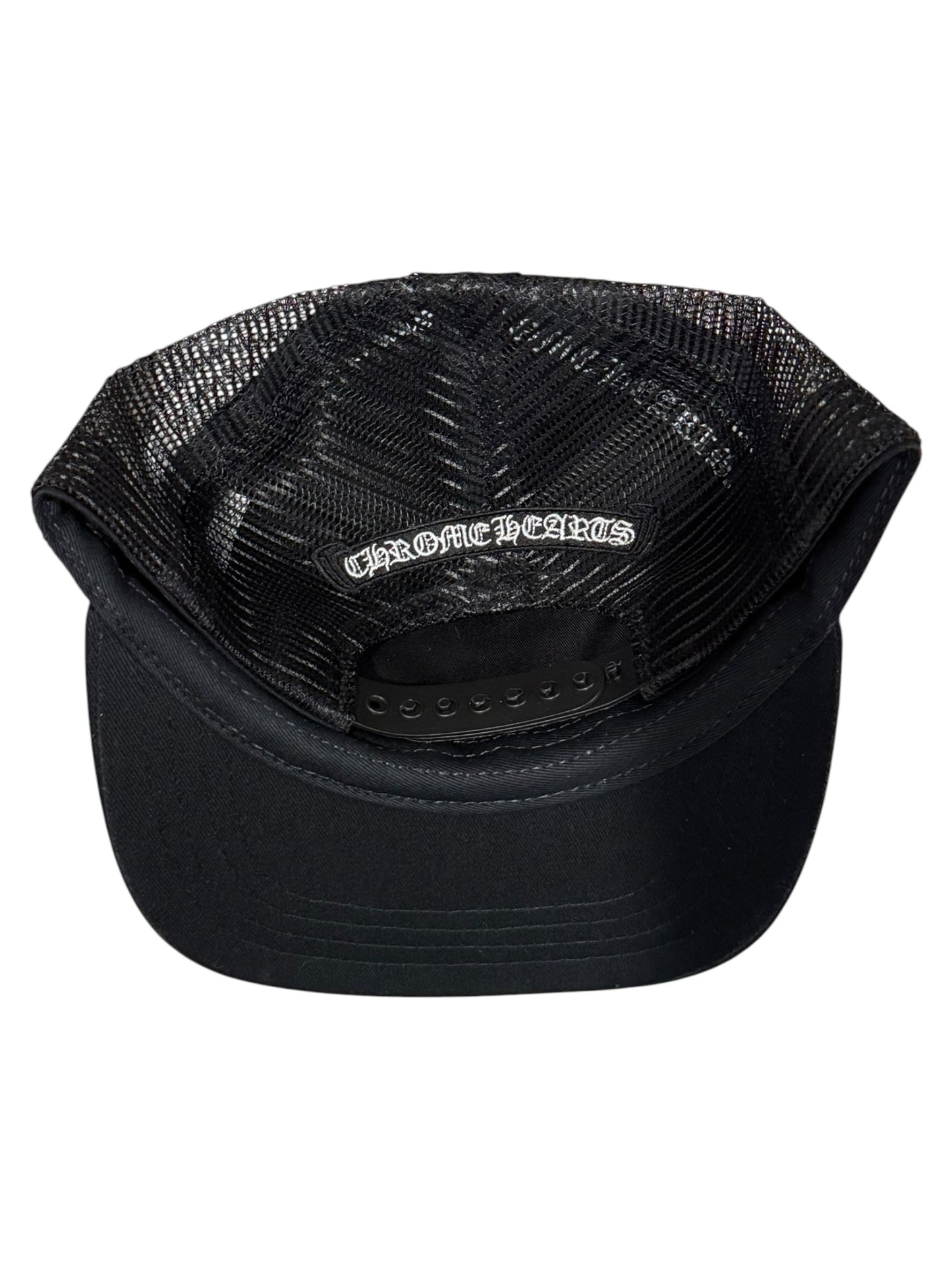 Chrome Hearts Pony Hair Cemetary Cross Trucker Hat Black White