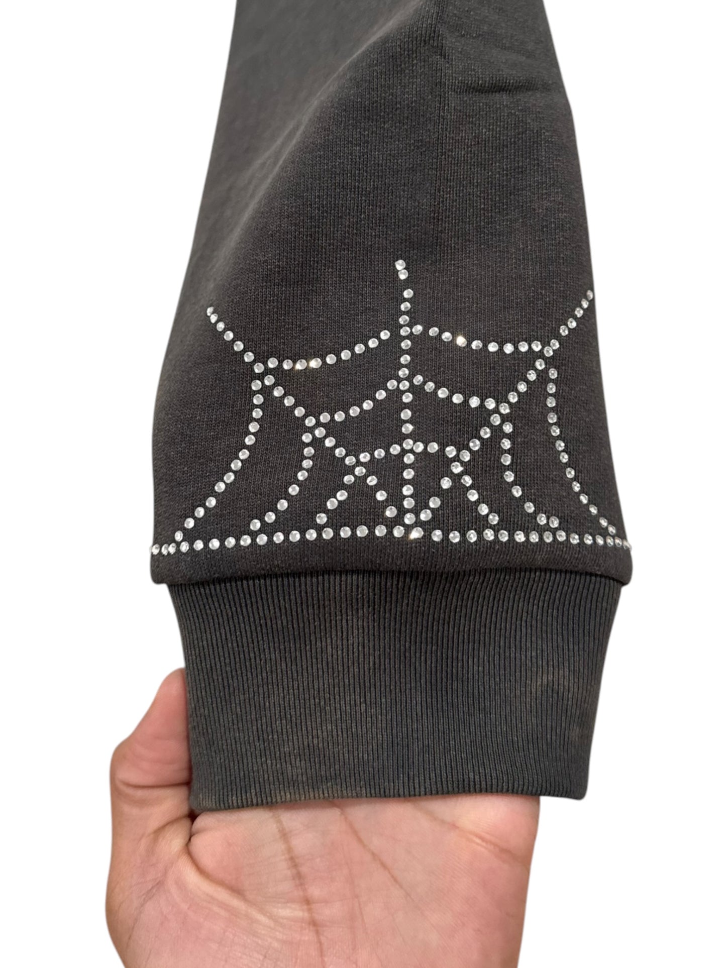 Sp5der Rhinestone Web Zip Hoodie Black