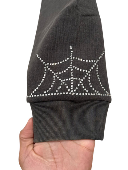 Sp5der Rhinestone Web Zip Hoodie Black