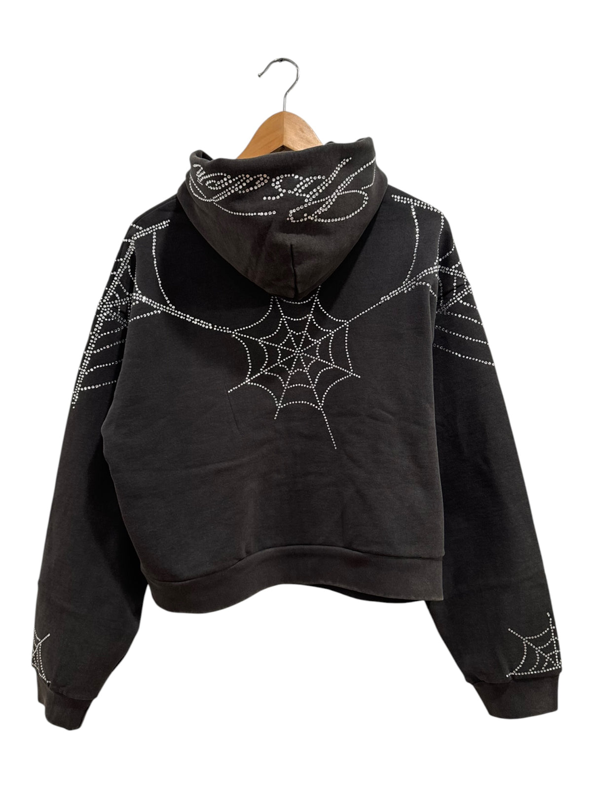 Sp5der Rhinestone Web Zip Hoodie Black