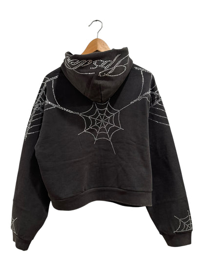 Sp5der Rhinestone Web Zip Hoodie Black