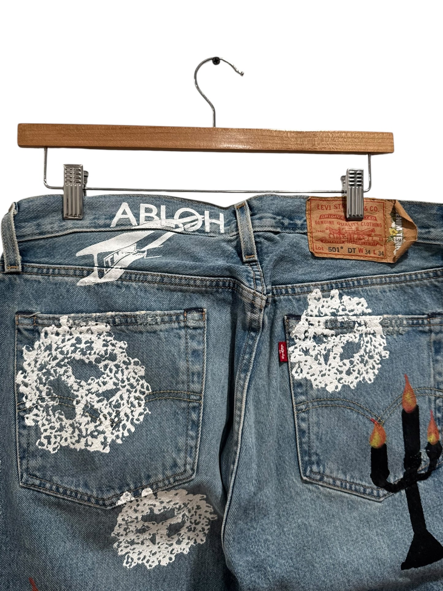 Denim Tears x Virgil Abloh Message In A Tear Printed Jeans Blue Indigo