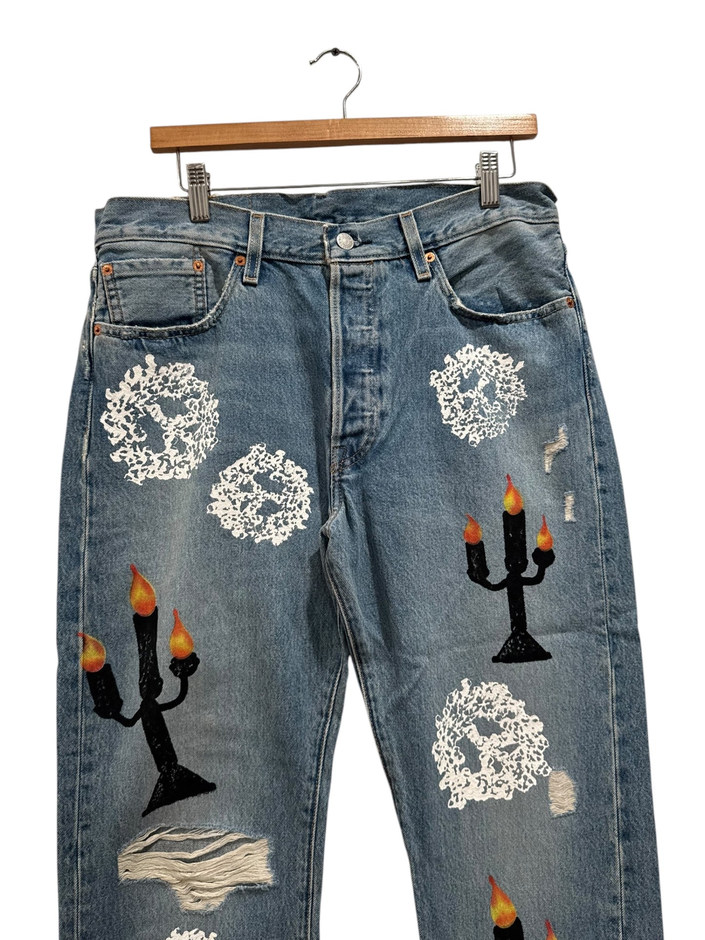 Denim Tears x Virgil Abloh Message In A Tear Printed Jeans Blue Indigo