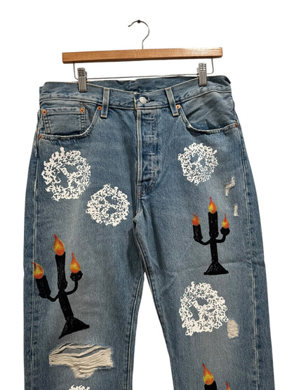 Denim Tears x Virgil Abloh Message In A Tear Printed Jeans Blue Indigo