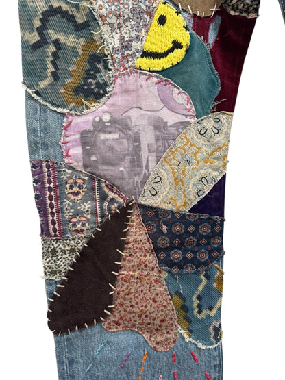 Kapital 14oz Monkey Cisco Patchwork Hippie Insane Jeans Blue