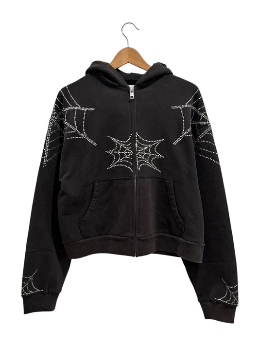 Sp5der Rhinestone Web Zip Hoodie Black