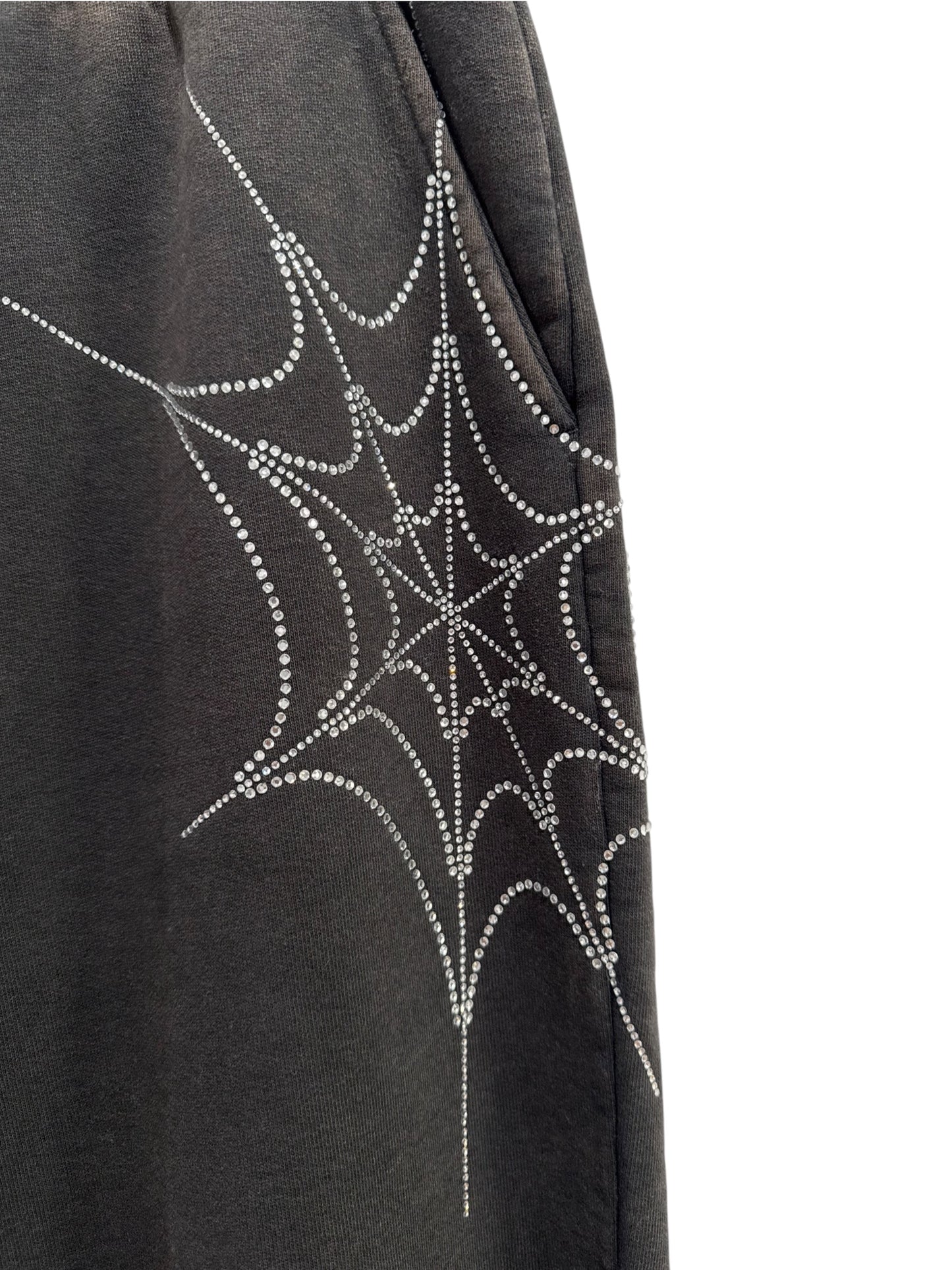 Sp5der Rhinestone Web Sweatpants Black