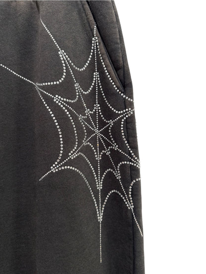 Sp5der Rhinestone Web Sweatpants Black