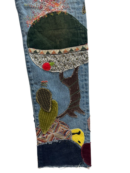 Kapital 14oz Monkey Cisco Patchwork Hippie Insane Jeans Blue