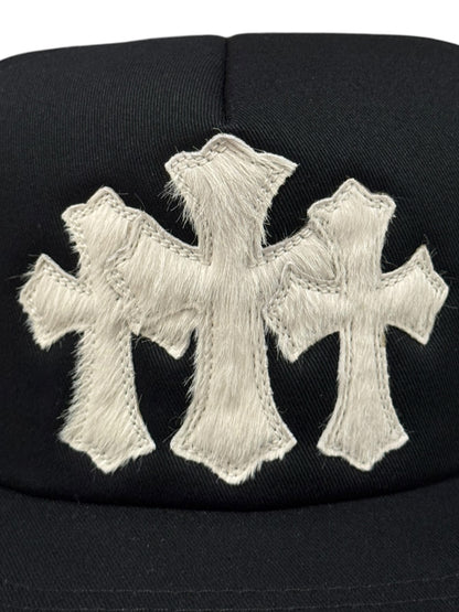 Chrome Hearts Pony Hair Cemetary Cross Trucker Hat Black White