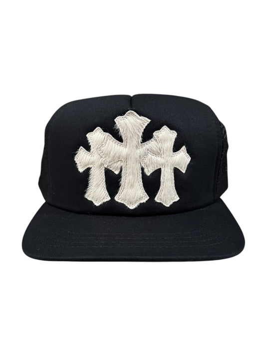 Chrome Hearts Pony Hair Cemetary Cross Trucker Hat Black White