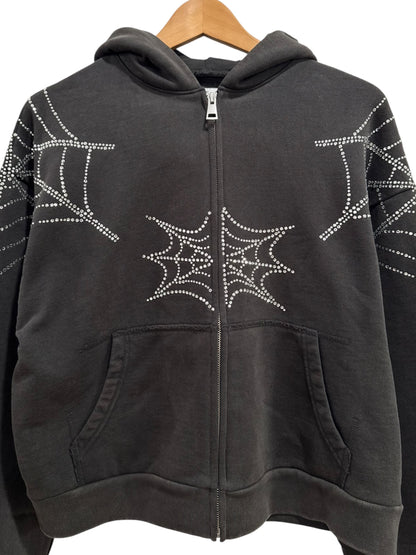 Sp5der Rhinestone Web Zip Hoodie Black