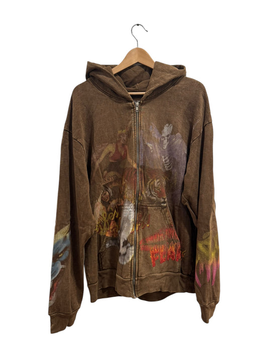 Travis Scott Utopia Circus Maximus 2023 Tour Zip-Up Hoodie Brown