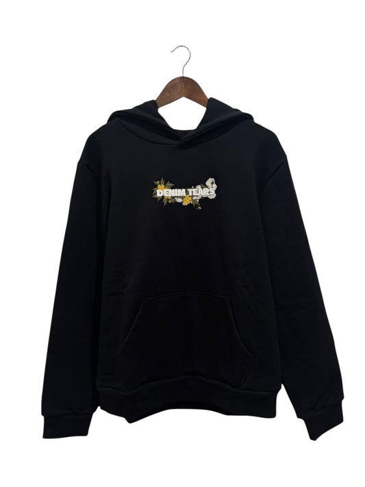 Denim Tears Floral Embroidered Logo Hoodie Black