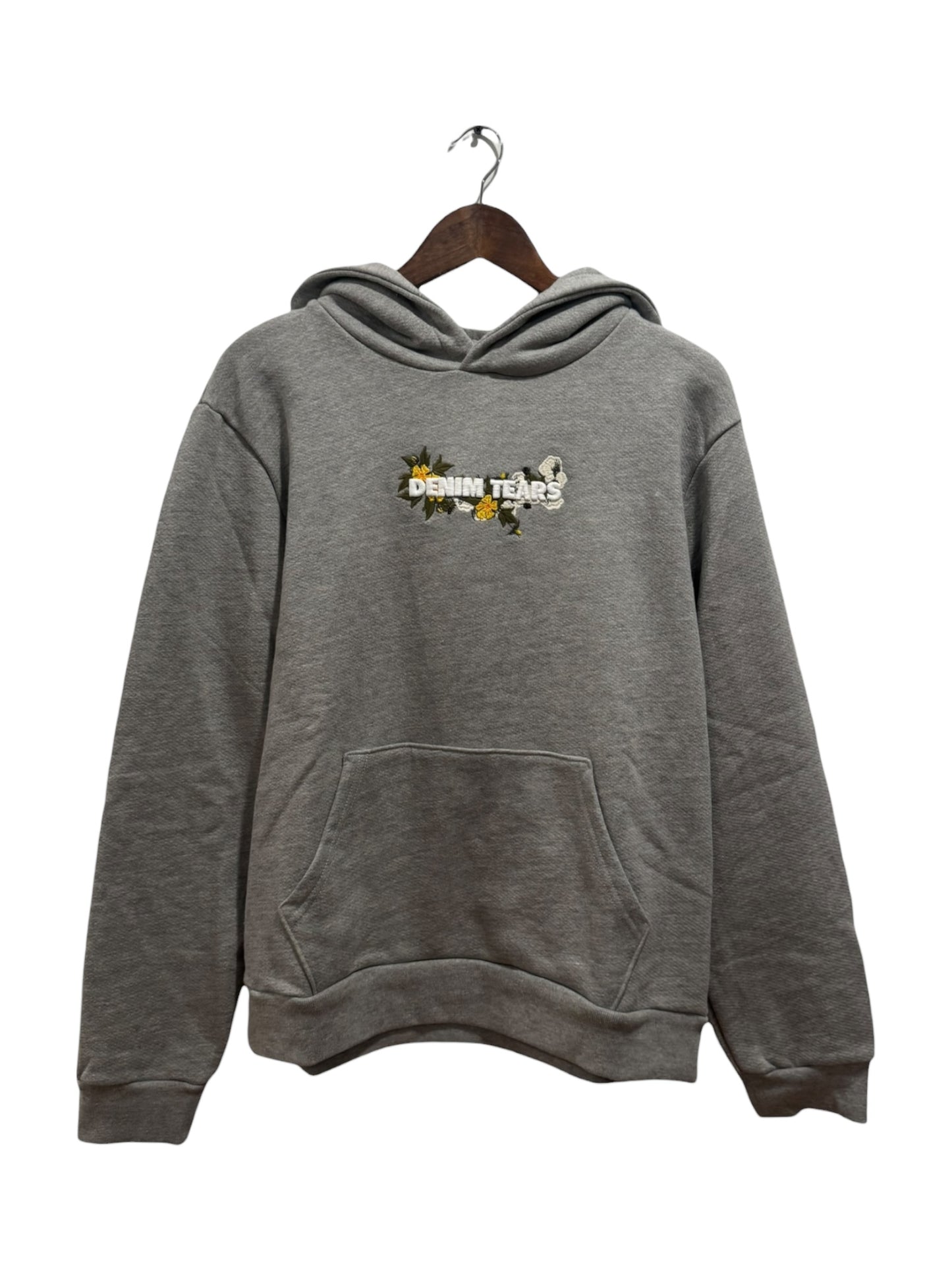 Denim Tears Floral Embroidered Logo Hoodie Grey