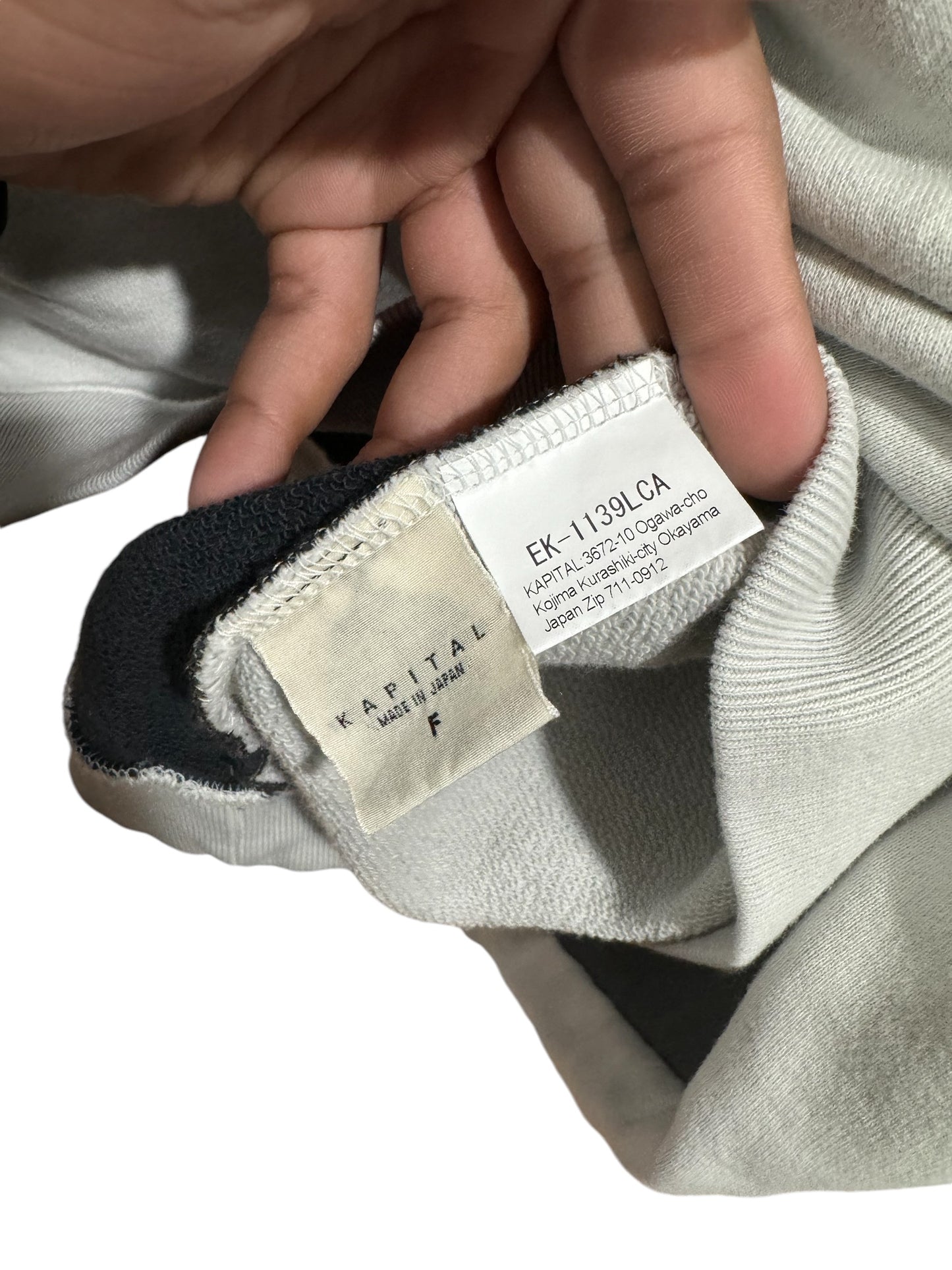 Kapital Two Tone Bone Fleece Crewneck Grey Black