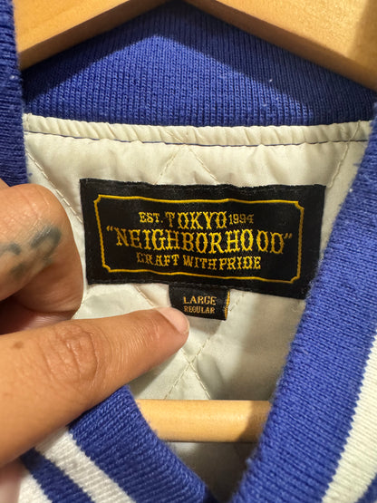 Neighborhood Japan Get Busy Satin Varsity Jacket Blue