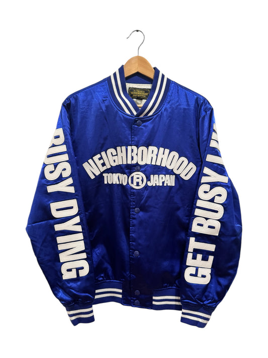 Neighborhood Japan Get Busy Satin Varsity Jacket Blue