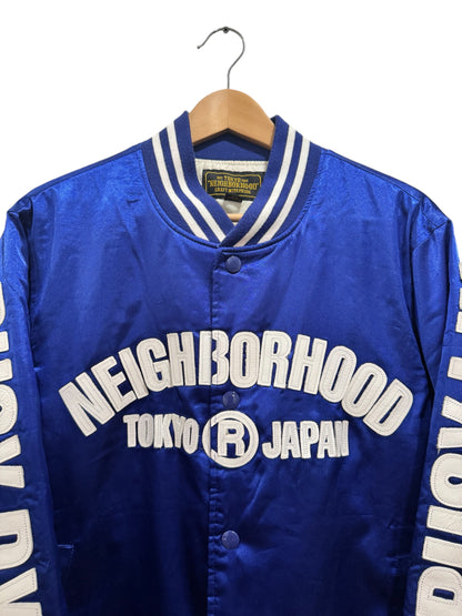 Neighborhood Japan Get Busy Satin Varsity Jacket Blue