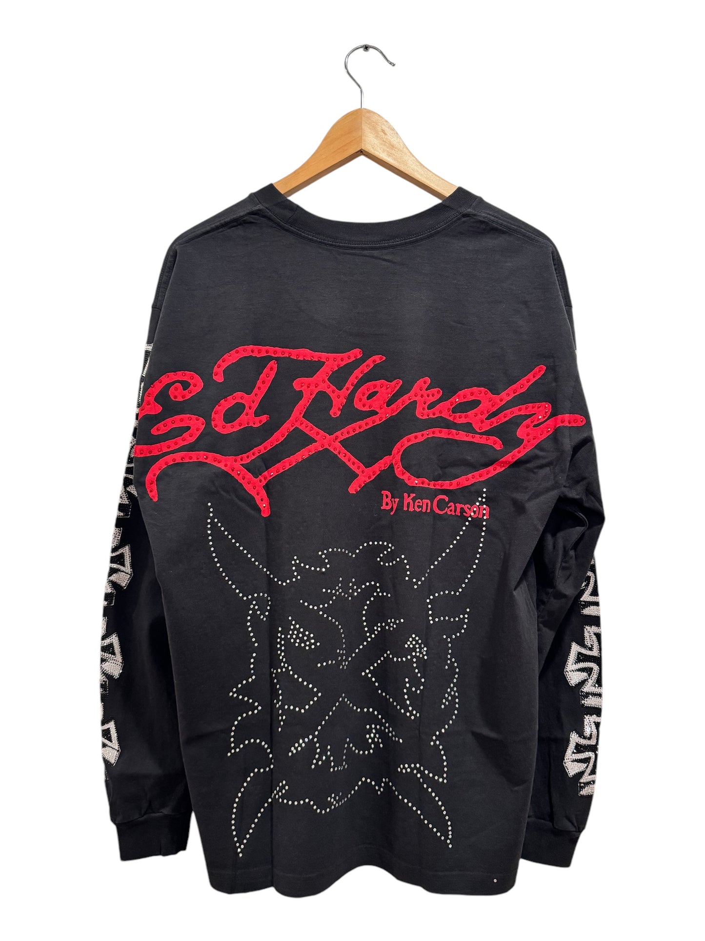 Ed Hardy x Ken Carson Chaos Rhinestone Long Sleeve Tee Black