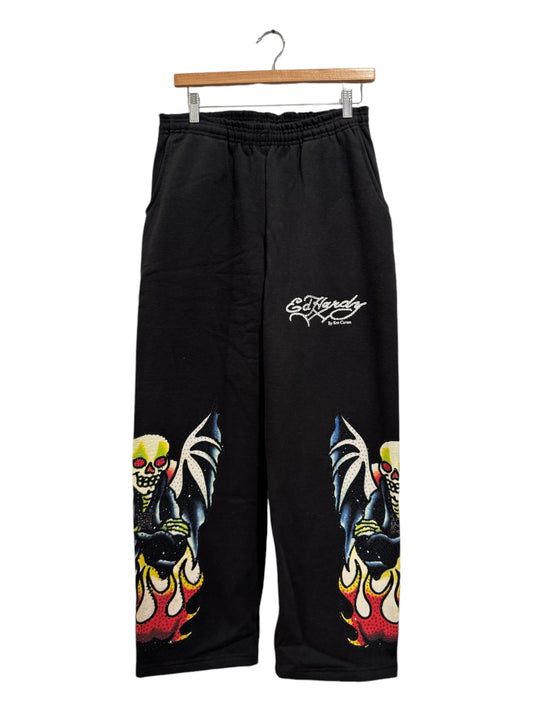 Ed Hardy x Ken Carson XMan Rhinestone Sweatpants Black